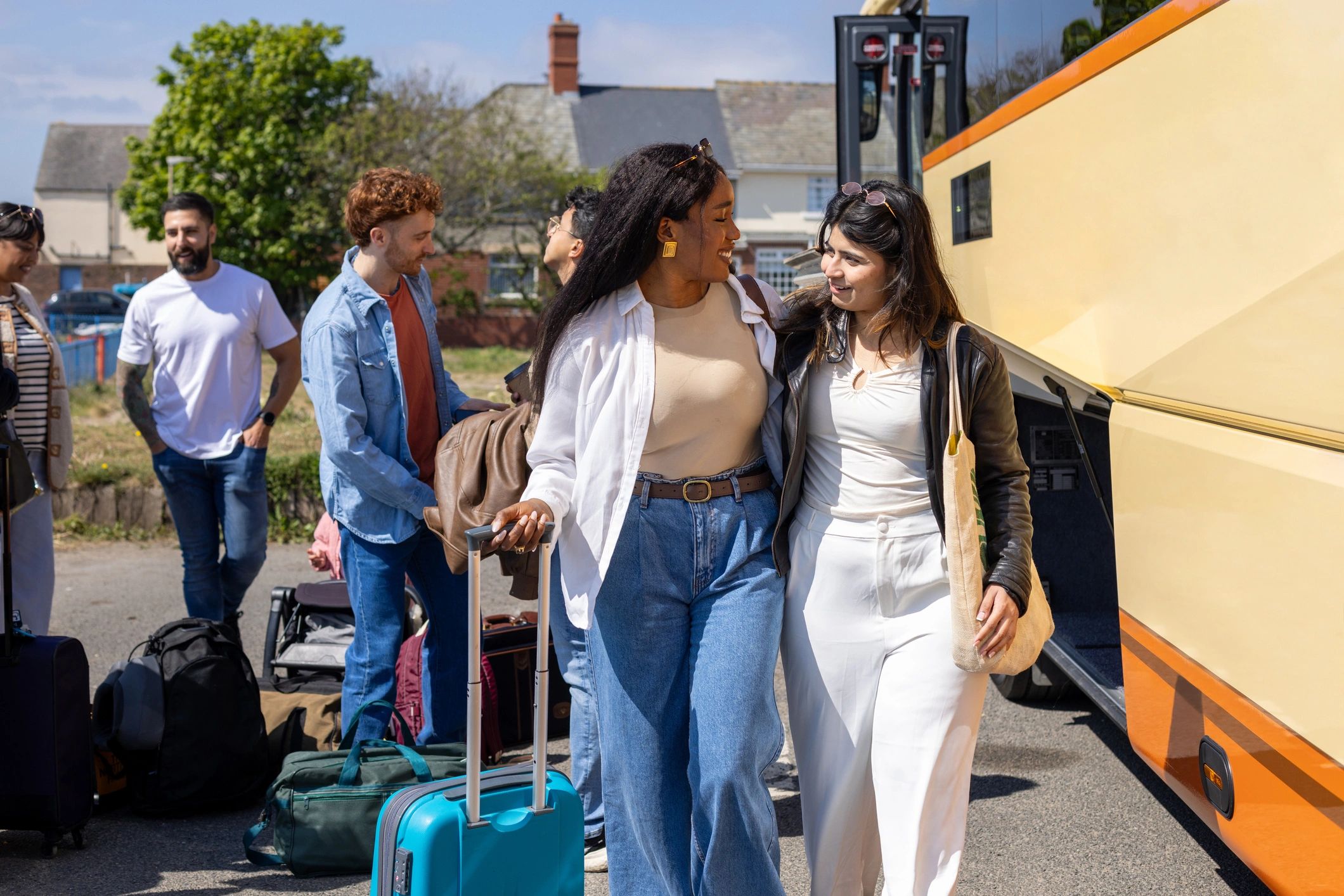 Travelers arriving for a scheduled transportation pickup